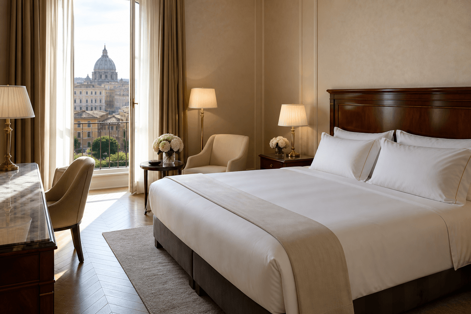 Camera d'hotel impeccabile dopo le pulizie professionali